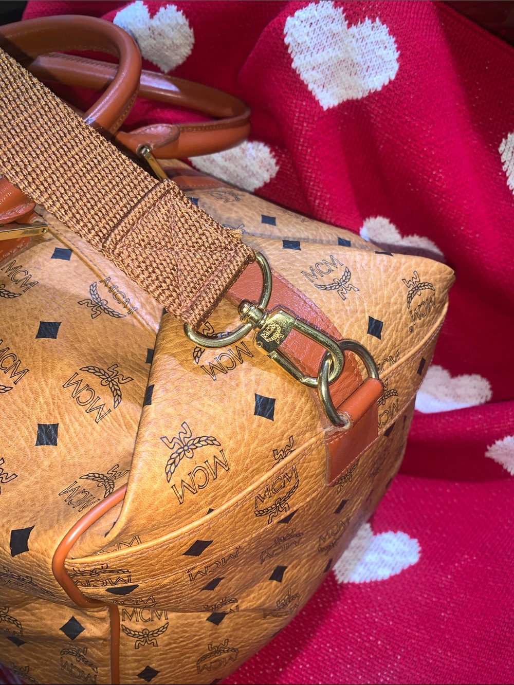 Bundle MCM Cognac Visetos Logo Duffel with Leather Trim With Free MCM Tote Made - Picture 14 of 16